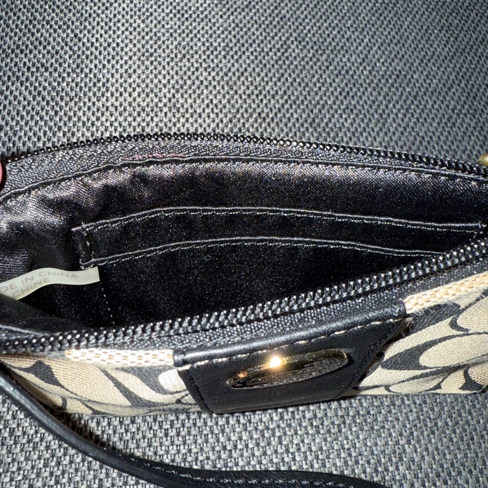 Coach Signature Black and Tan Wristlet - Picture 3 of 4